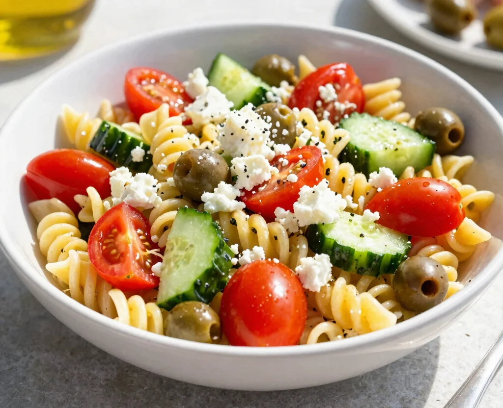 15 Easy Salad Recipes Vegetarian – Healthy & Delicious - 11. Greek Pasta Salad 1