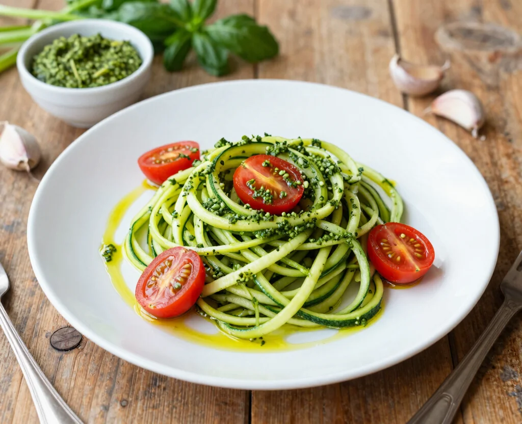 15 Gluten Free Vegetarian Recipes – Safe & Tasty - 3. Zucchini Noodles with Pesto 1