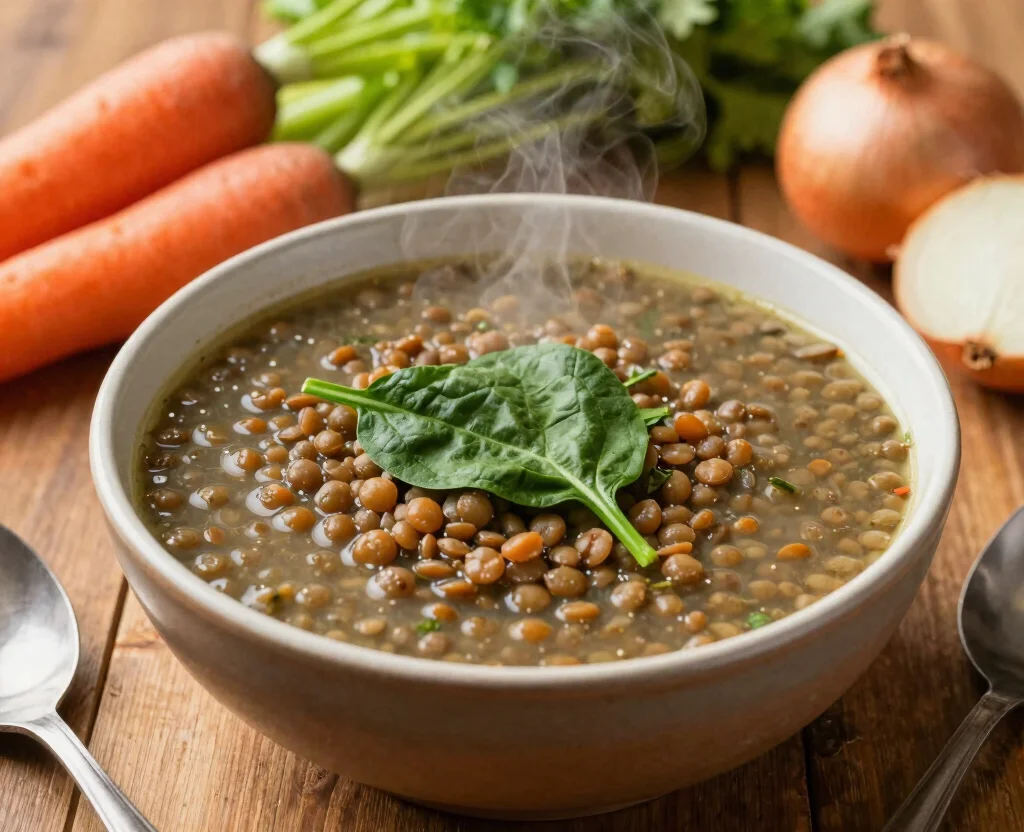 15 Gluten Free Vegetarian Recipes – Safe & Tasty - 6. Lentil Soup with Spinach 1