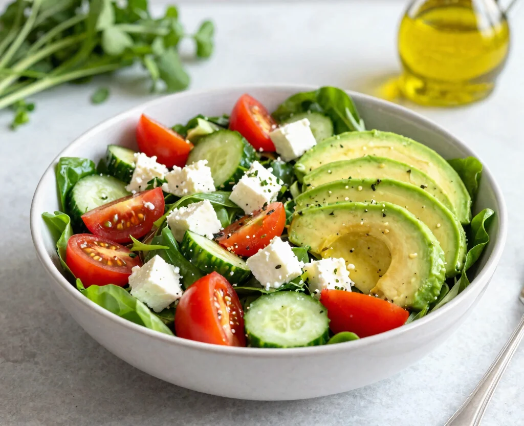 15 Healthy Dinner Recipes Vegetarian Low Carb – Light & Satisfying - 9. Greek Salad with Avocado 1