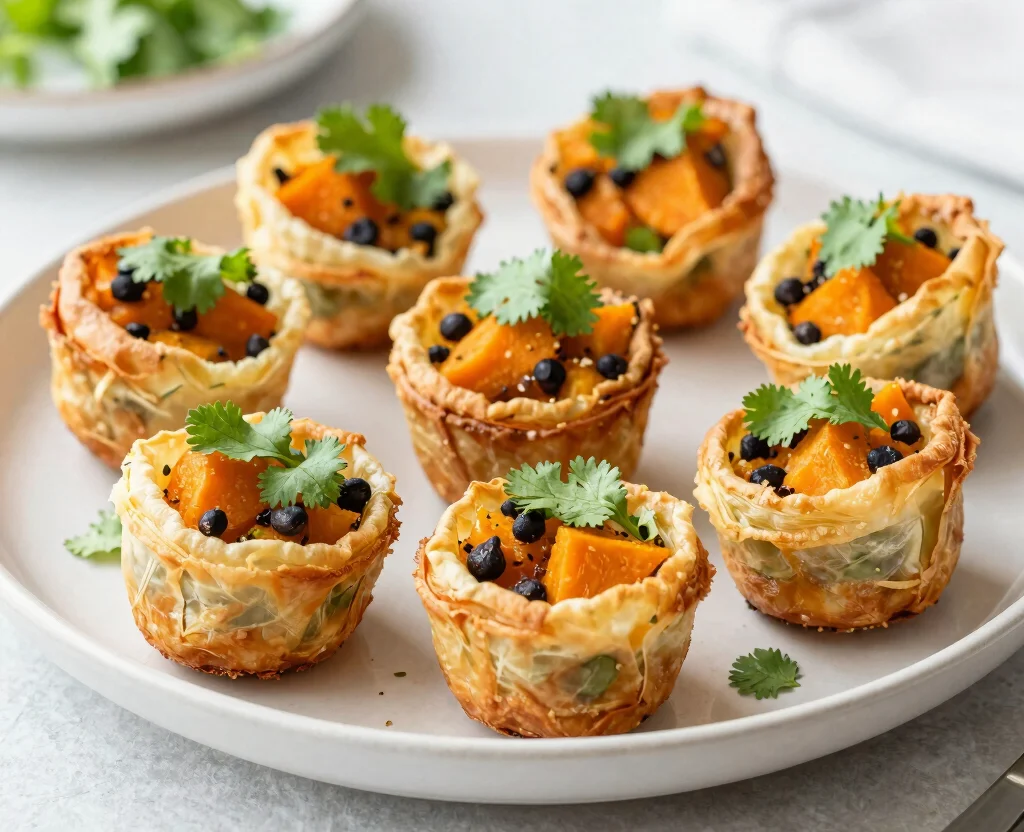 16 Filo Pastry Recipes Savoury Vegetarian – Flaky & Delicious - 8. Sweet Potato and Black Bean Filo Cups 1
