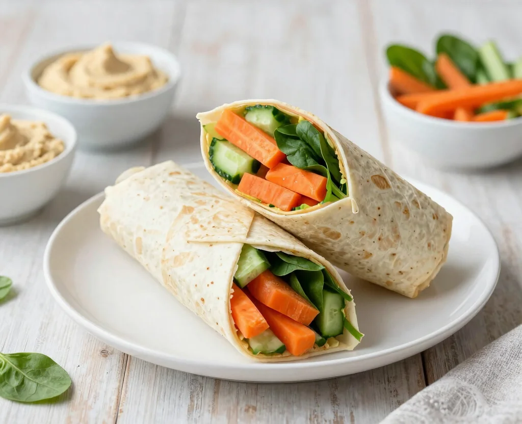 16 Healthy Vegetarian Lunch Recipes – Quick & Tasty - 2. Veggie Wrap with Hummus 1