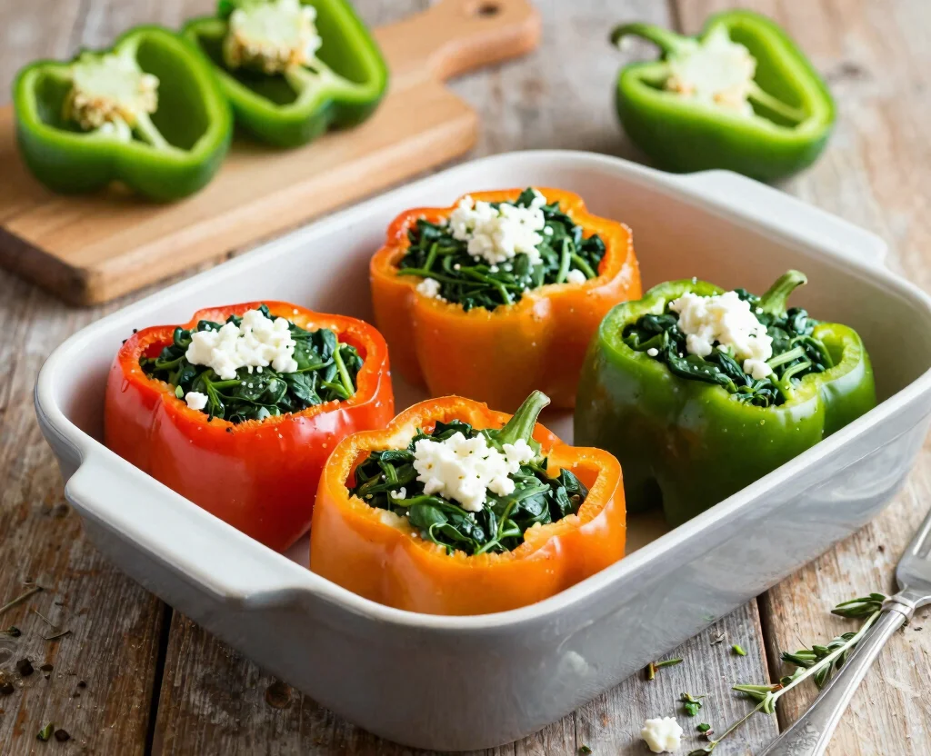 16 Healthy Vegetarian Lunch Recipes – Quick & Tasty - 4. Spinach & Feta Stuffed Peppers 1