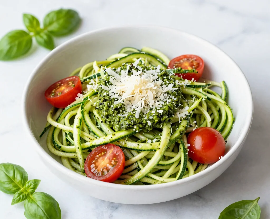 16 Healthy Vegetarian Lunch Recipes – Quick & Tasty - 7. Zucchini Noodles with Pesto 1