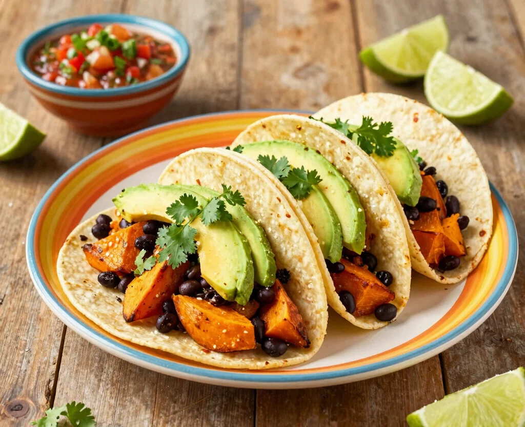 16 High Protein Low Carb Vegetarian Recipes – Lean & Filling - 12. Sweet Potato and Black Bean Tacos 1
