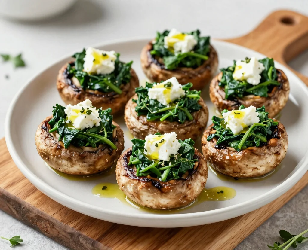 16 High Protein Low Carb Vegetarian Recipes – Lean & Filling - 13. Spinach and Feta Stuffed Portobello Mushrooms 1