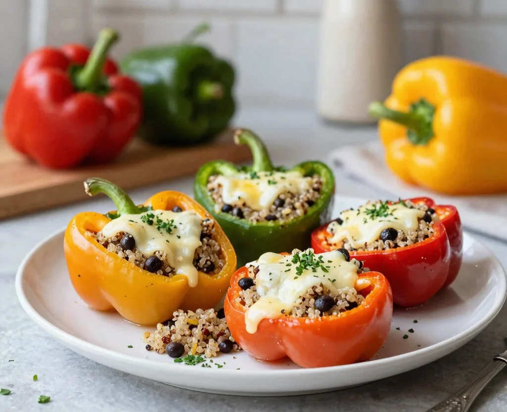 16 High Protein Low Carb Vegetarian Recipes – Lean & Filling - 2. Quinoa and Black Bean Stuffed Peppers 1