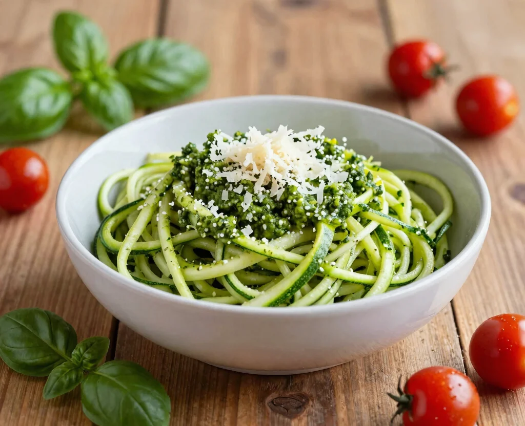16 High Protein Low Carb Vegetarian Recipes – Lean & Filling - 3. Zucchini Noodles with Pesto 1