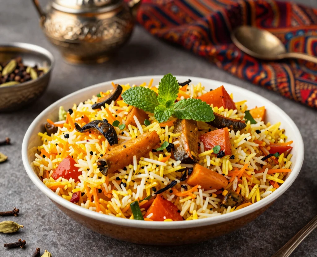 16 Indian Cooking Recipes Vegetarian – From Basics to Advanced - 3. Vegetable Biryani (Spiced Rice Dish) 1