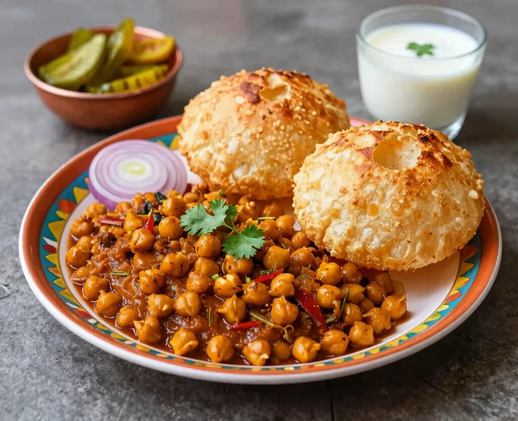 16 Indian Cooking Recipes Vegetarian – From Basics to Advanced - 5. Chole Bhature (Spicy Chickpeas with Fried Bread) 1