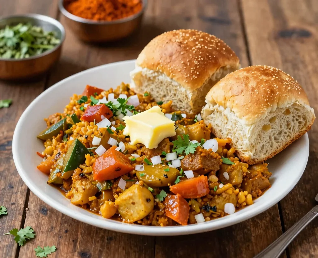 16 Indian Cooking Recipes Vegetarian – From Basics to Advanced - 6. Pav Bhaji (Mixed Vegetable Mash with Bread) 1