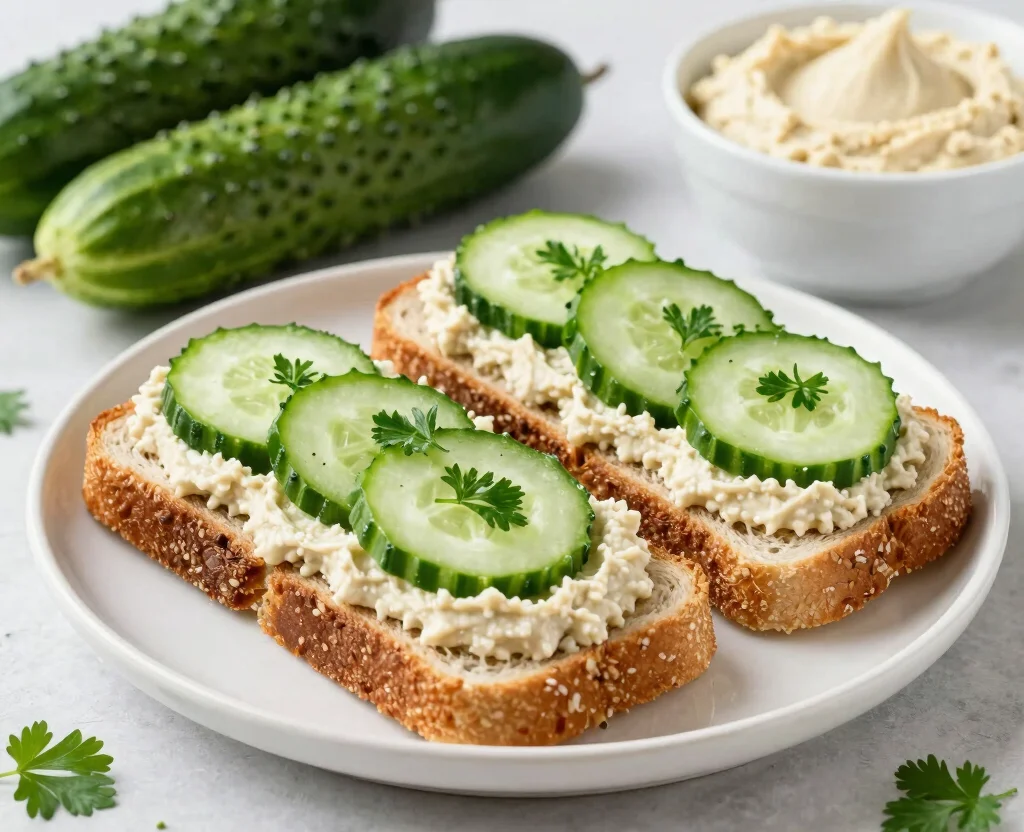 16 Low Calorie Vegetarian Recipes – Guilt-Free Eating - 14. Cucumber and Hummus Sandwiches 1