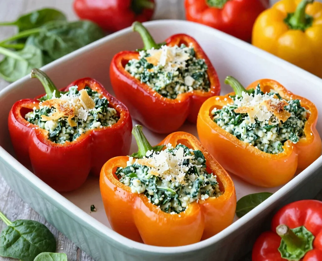 16 Low Calorie Vegetarian Recipes – Guilt-Free Eating - 6. Spinach and Ricotta Stuffed Peppers 1