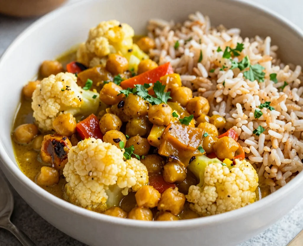 17 High Protein Vegetarian Slow Cooker Recipes – Set & Forget - 10. Cauliflower and Chickpea Curry 1