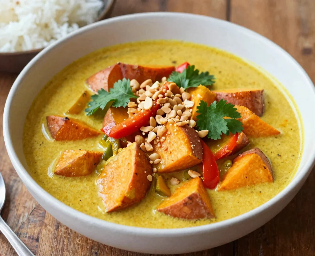 17 High Protein Vegetarian Slow Cooker Recipes – Set & Forget - 8. Thai Peanut Sweet Potato Curry 1