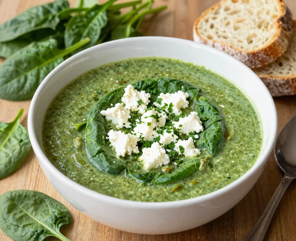 17 High Protein Vegetarian Soup Recipes – Filling & Nutritious - 17. Spinach and Feta Soup 1