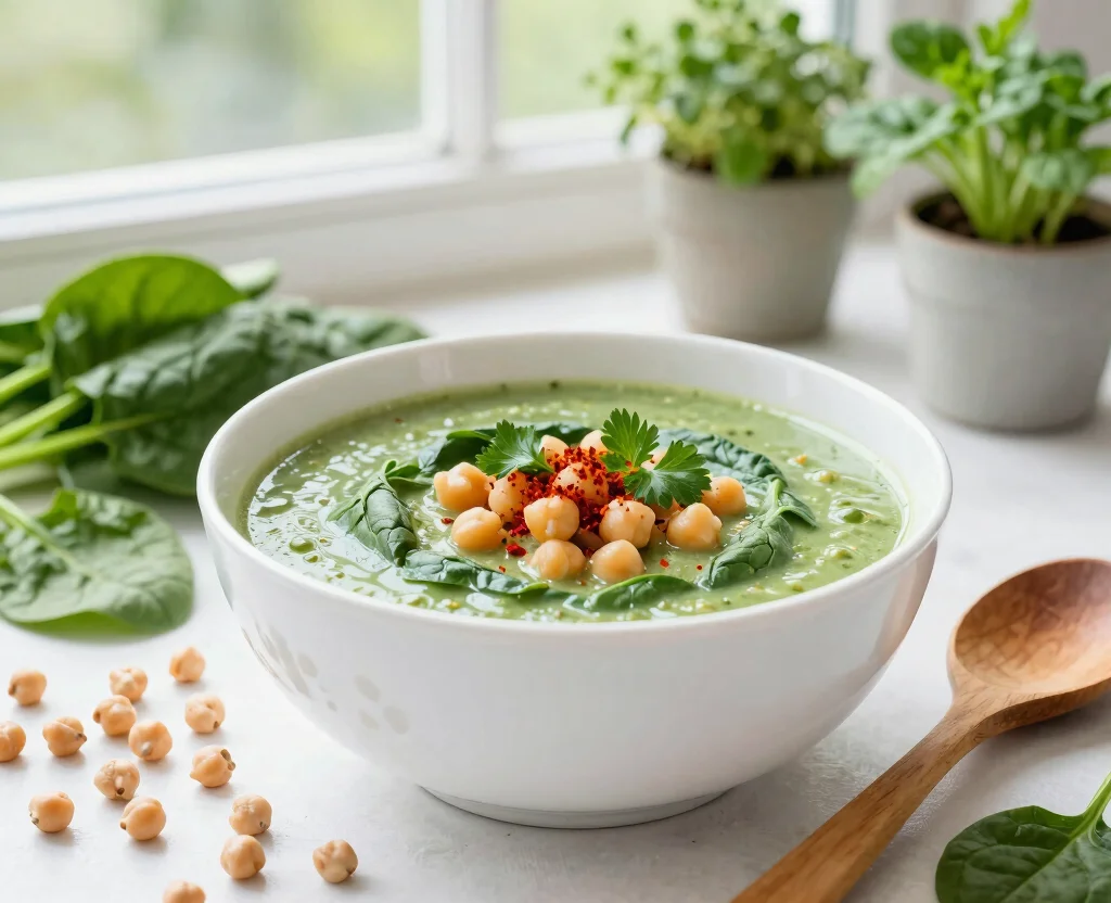 17 High Protein Vegetarian Soup Recipes – Filling & Nutritious - 2. Hearty Chickpea and Spinach Soup 1
