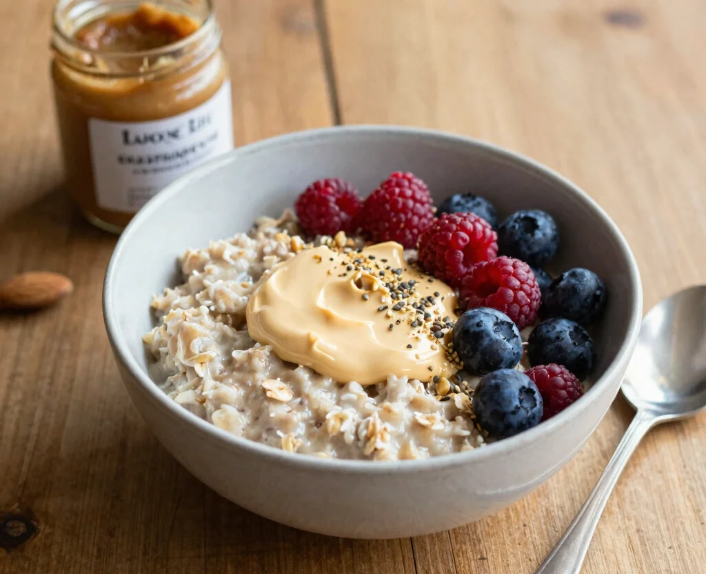 17 Vegetarian Recipes Healthy Low Carb High Protein Breakfast Ideas – Start Your Day Right - 11. Oatmeal with Almond Butter 1