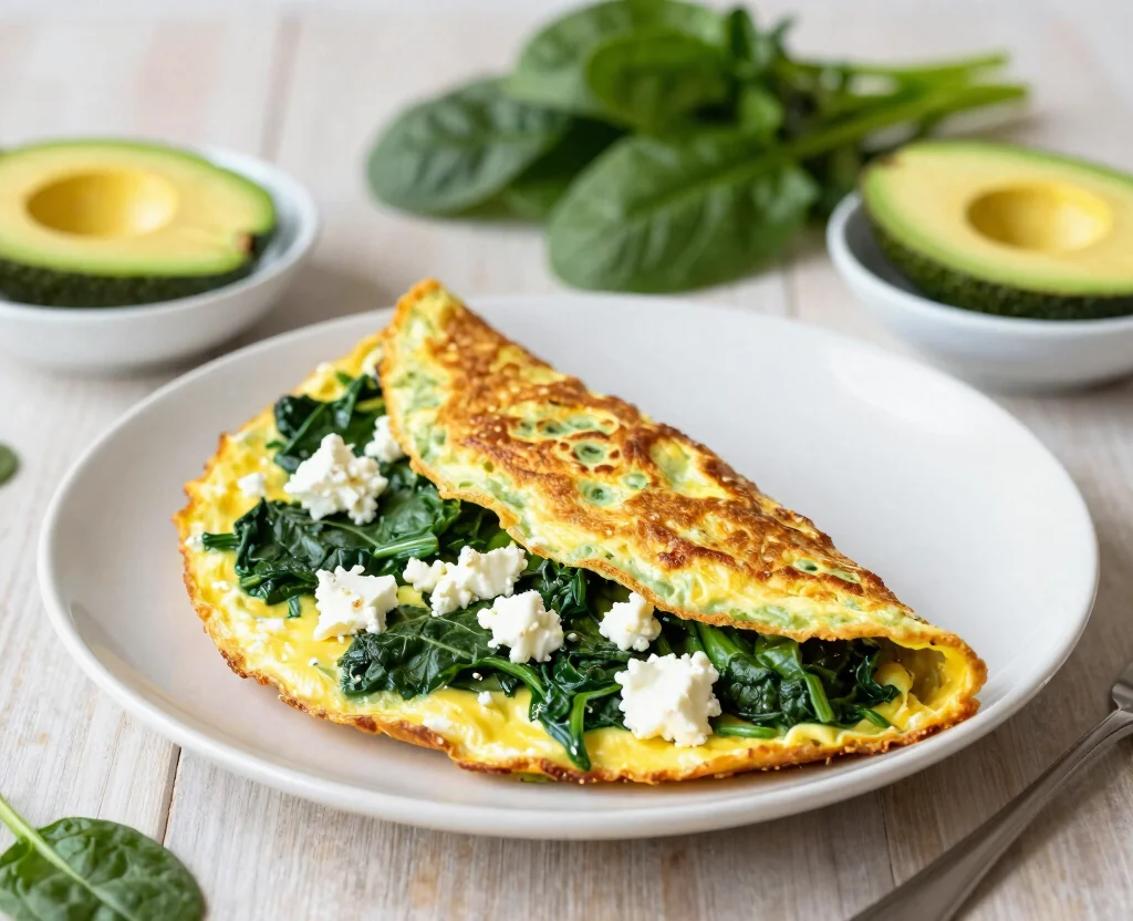 17 Vegetarian Recipes Healthy Low Carb High Protein Breakfast Ideas – Start Your Day Right - 8. Spinach and Feta Omelet 1