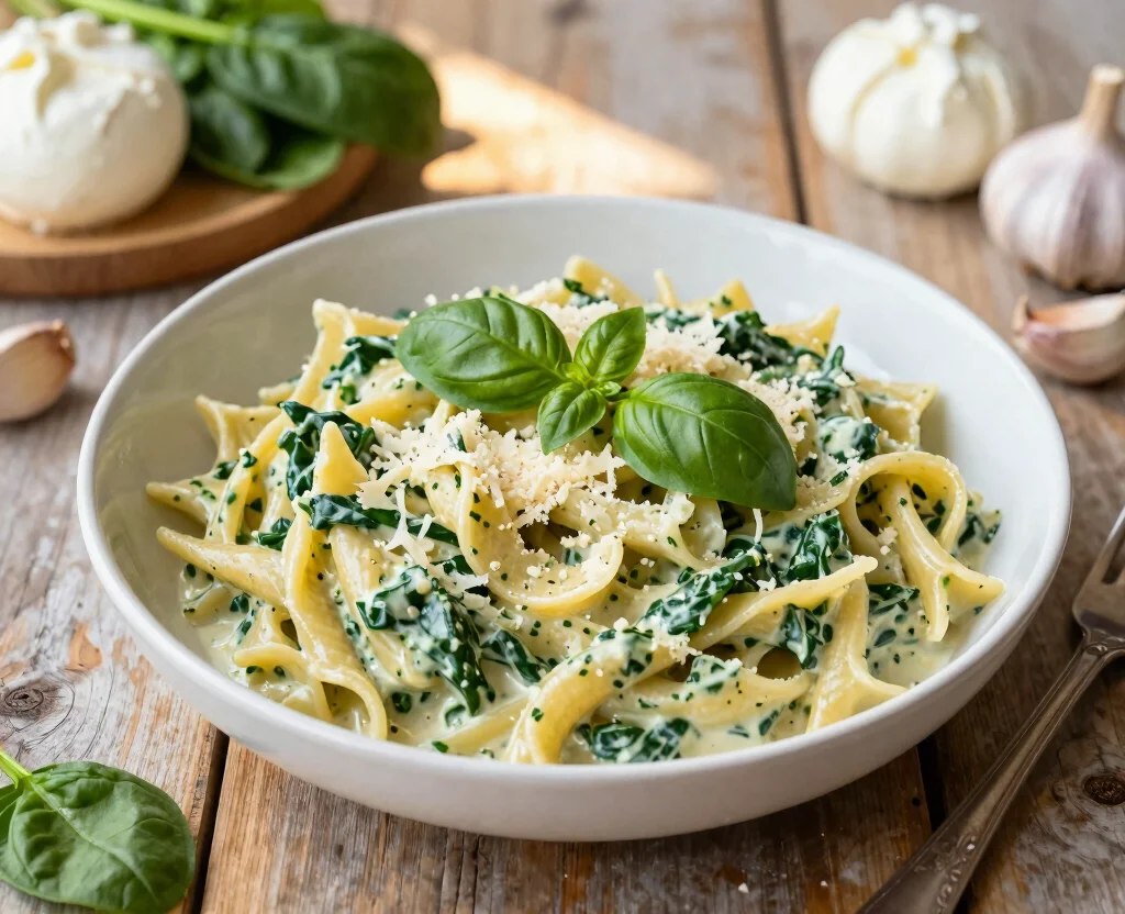 18 Easy Pasta Recipes Vegetarian – Comfort in a Bowl - 1. Creamy Spinach and Ricotta Pasta 1