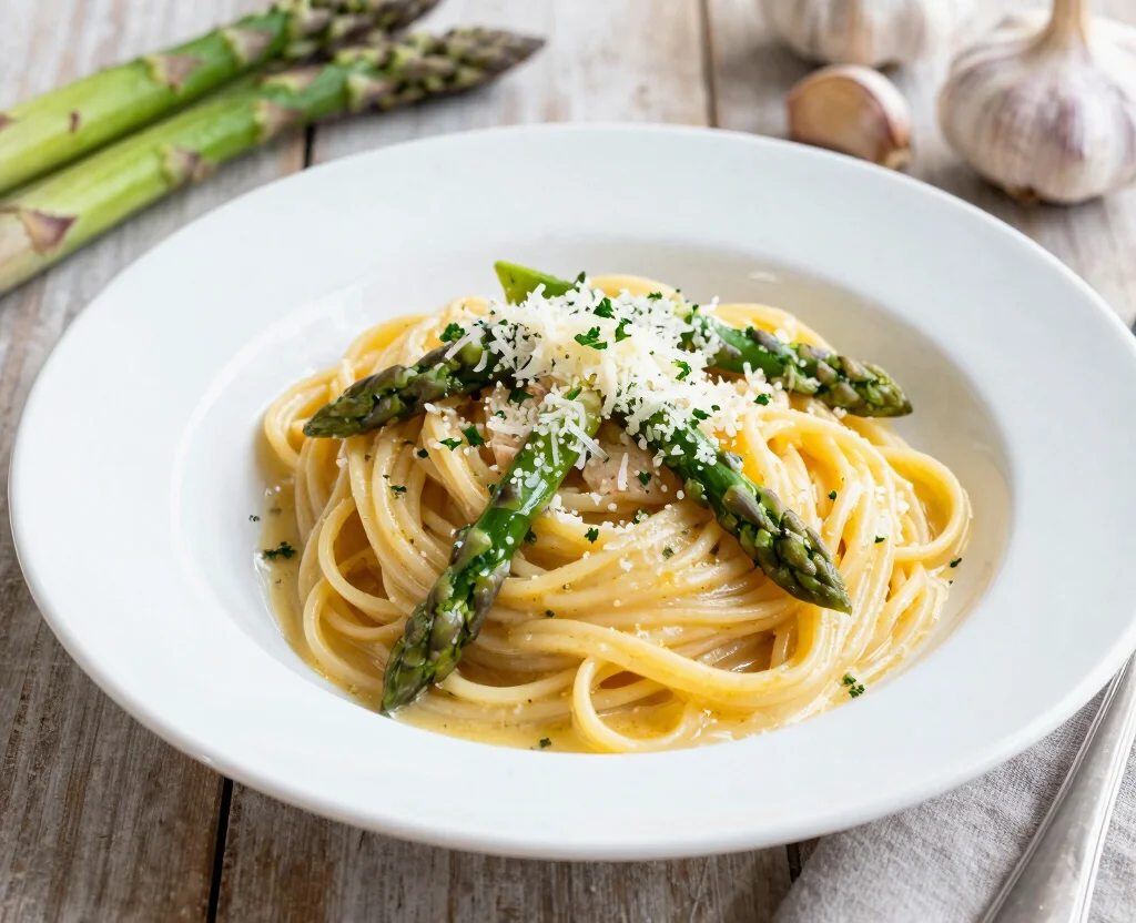18 Easy Pasta Recipes Vegetarian – Comfort in a Bowl - 12. Garlic Butter Pasta with Asparagus 1