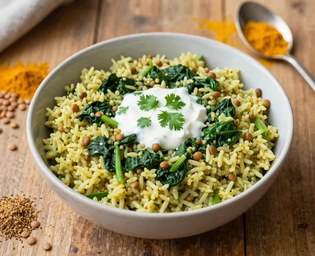 18 One Pot Indian Recipes Vegetarian – Simple & Flavorful - 3. Spinach and Dal Khichdi 1