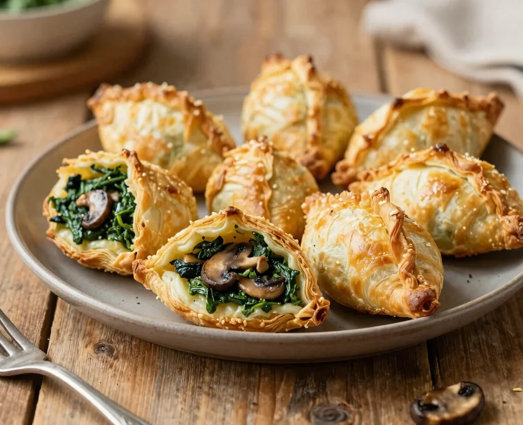18 Puff Pastry Recipes Savory Vegetarian – Flaky & Flavorful - 16. Mushroom and Spinach Puffs 1