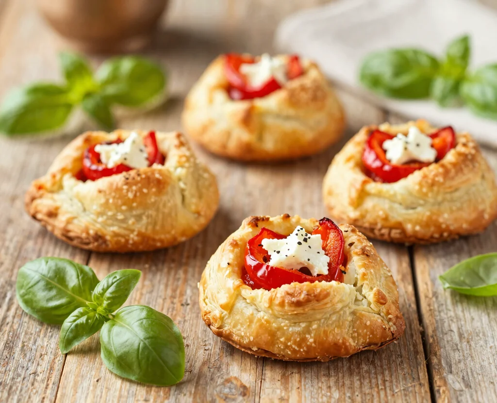 18 Puff Pastry Recipes Savory Vegetarian – Flaky & Flavorful - 5. Roasted Red Pepper and Goat Cheese Puffs 1