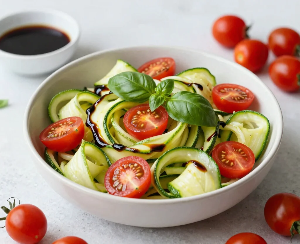 18 Vegetarian Salad Recipes High Protein – Energizing & Fresh - 15. Zucchini Noodle Salad with Cherry Tomatoes 1