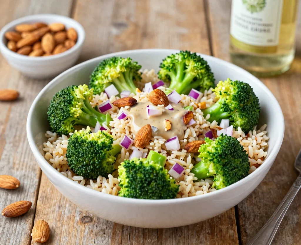 18 Vegetarian Salad Recipes High Protein – Energizing & Fresh - 16. Broccoli and Rice Salad with Almonds 1