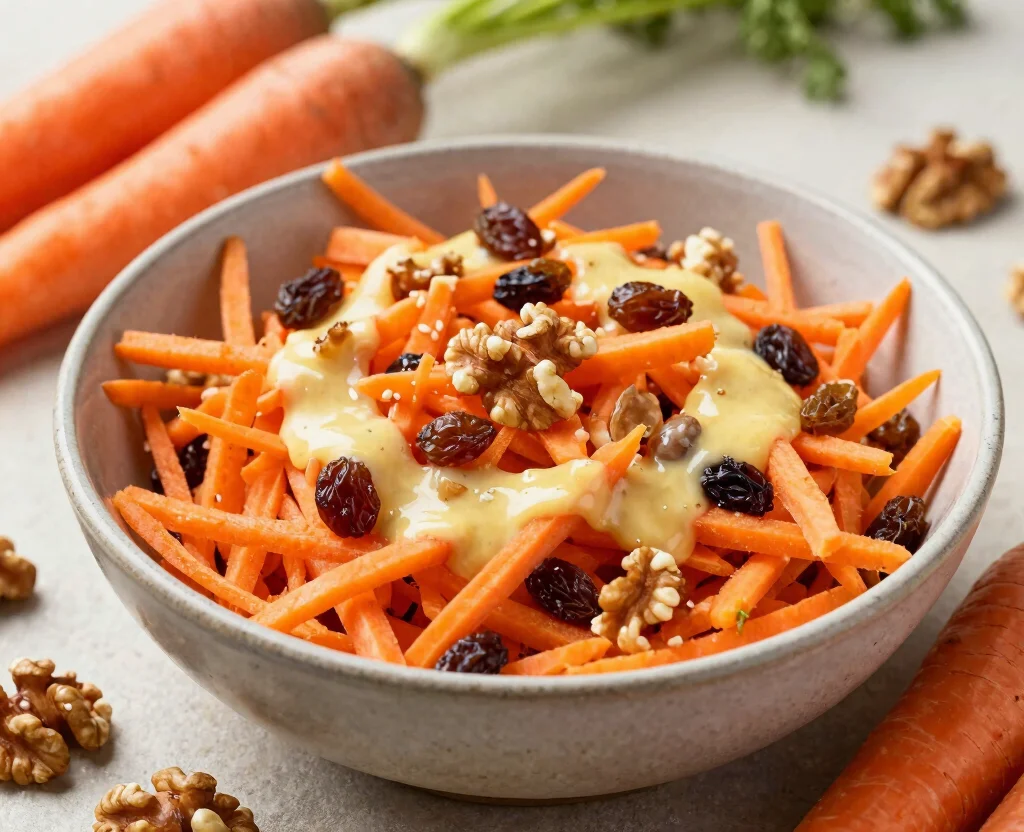 18 Vegetarian Salad Recipes High Protein – Energizing & Fresh - 17. Carrot and Raisin Salad with Lemon Dressing 1