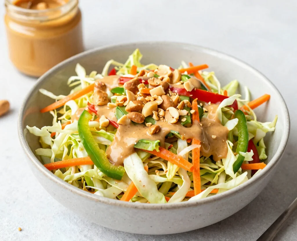 18 Vegetarian Salad Recipes High Protein – Energizing & Fresh - 18. Asian Slaw Salad with Peanut Dressing 1