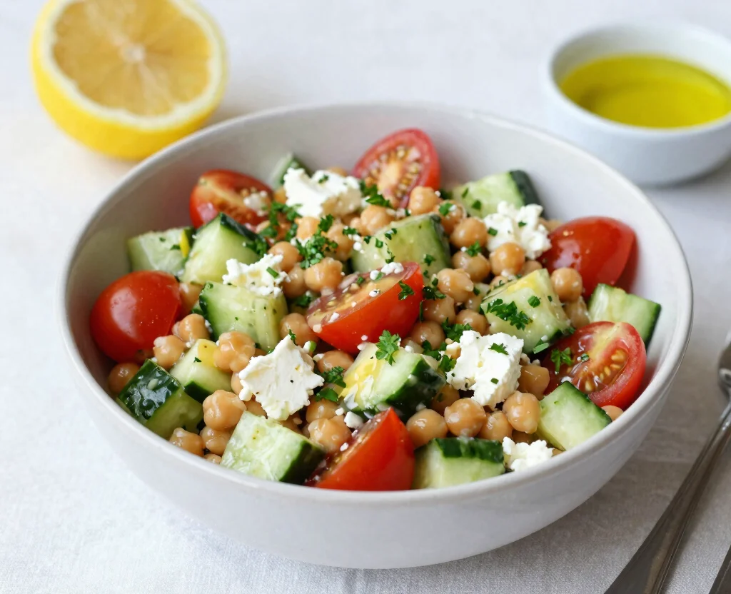 18 Vegetarian Salad Recipes High Protein – Energizing & Fresh - 2. Chickpea Salad with Feta and Cucumber 1