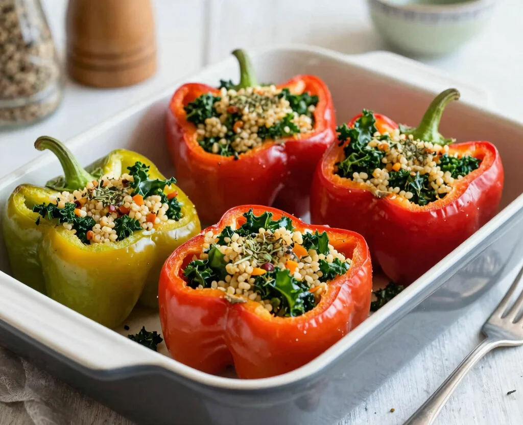 18 Whole Food Vegetarian Recipes – Natural & Nourishing - 3. Kale & Quinoa Stuffed Peppers 1