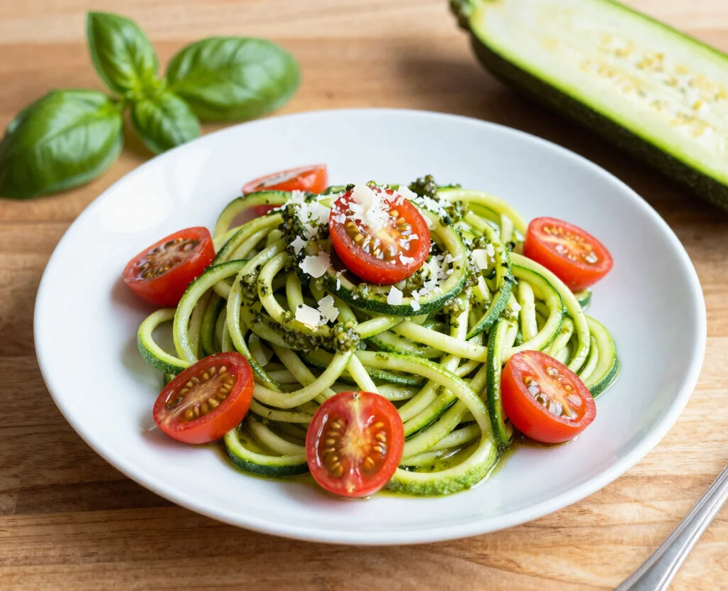 18 Whole Food Vegetarian Recipes – Natural & Nourishing - 4. Zucchini Noodles with Pesto 1