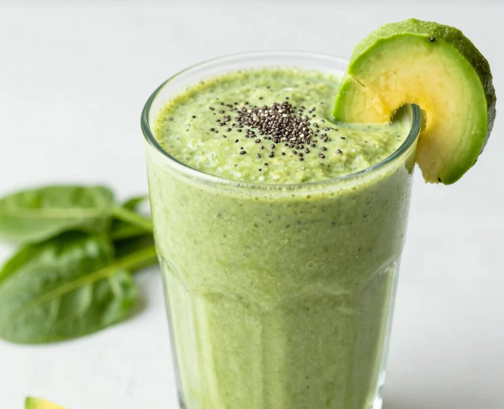19 Clean Eating Recipes Vegetarian – Wholesome & Fresh - 18. Creamy Avocado and Spinach Smoothie 1