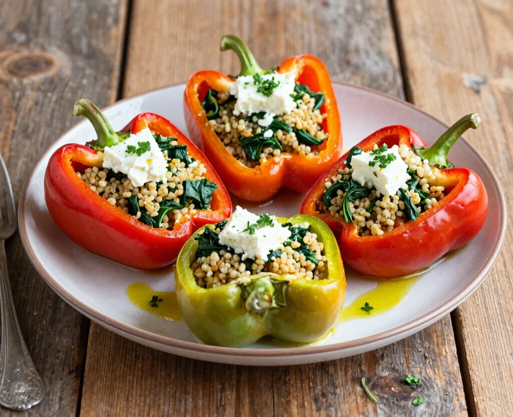 19 Clean Eating Recipes Vegetarian – Wholesome & Fresh - 5. Spinach and Feta Stuffed Peppers 1