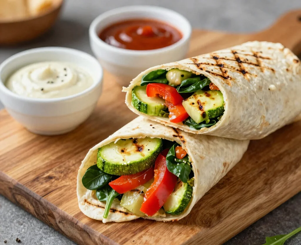 19 Clean Eating Recipes Vegetarian – Wholesome & Fresh - 7. Grilled Vegetable and Hummus Wrap 1