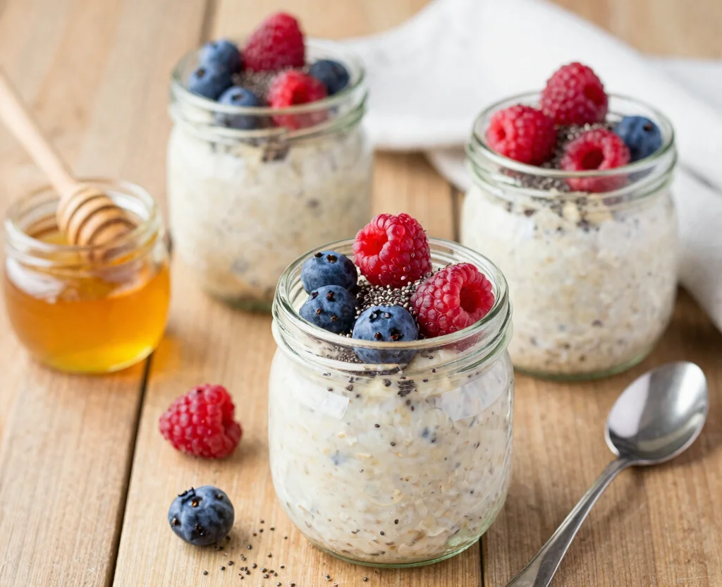 19 Clean Eating Recipes Vegetarian – Wholesome & Fresh - 8. Overnight Oats with Fresh Berries 1
