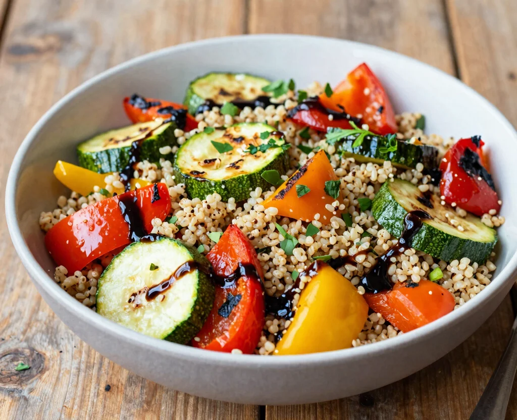 19 High Protein Vegetarian Recipes Meal Prep – Weekly Ideas - 15. Grilled Vegetable Quinoa Salad 1