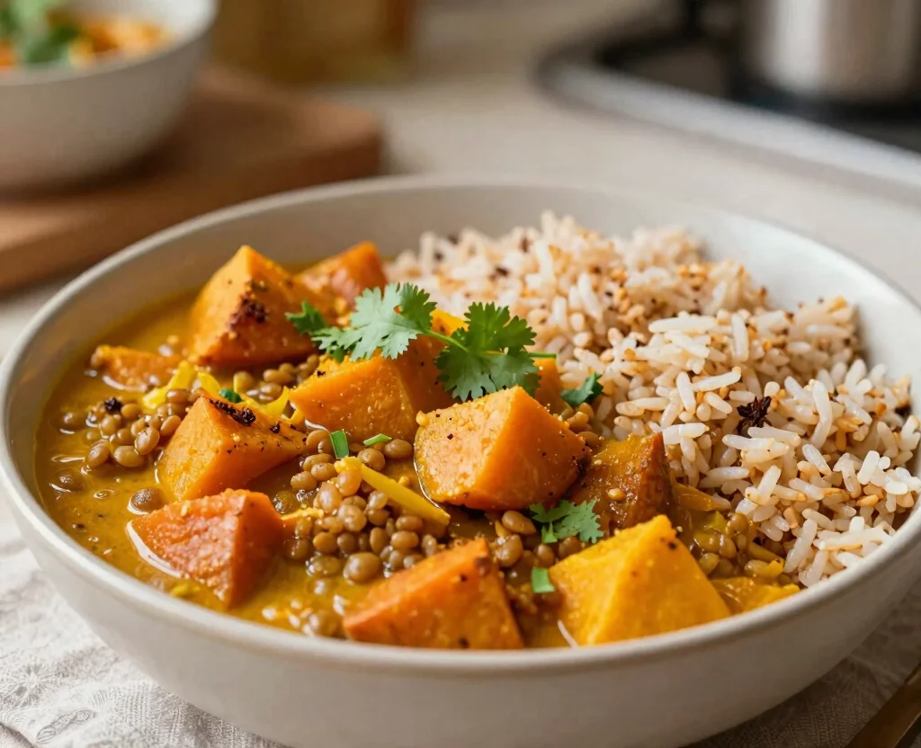 19 High Protein Vegetarian Recipes Meal Prep – Weekly Ideas - 2. Lentil & Sweet Potato Curry 1
