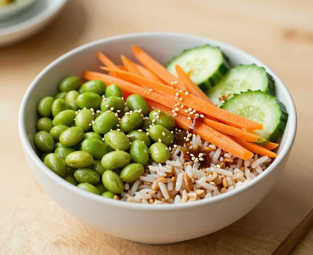 19 High Protein Vegetarian Recipes Meal Prep – Weekly Ideas - 6. Edamame & Brown Rice Bowl 1
