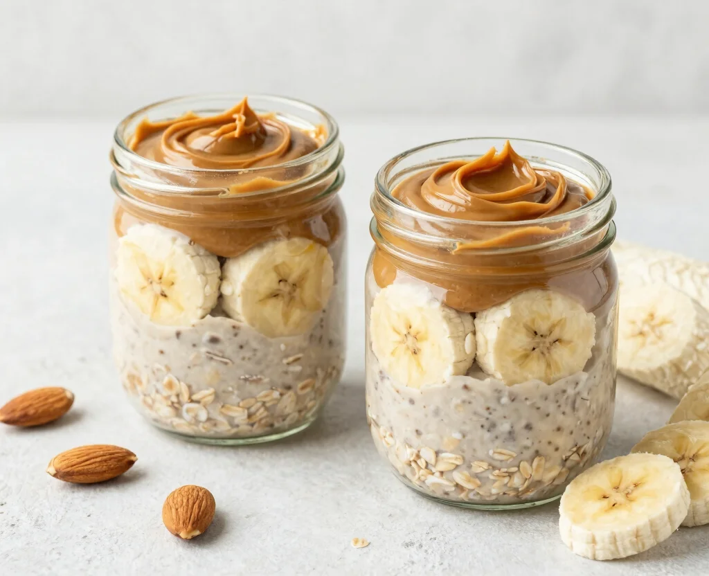 19 High Protein Vegetarian Recipes Meal Prep – Weekly Ideas - 9. Almond Butter & Banana Overnight Oats 1