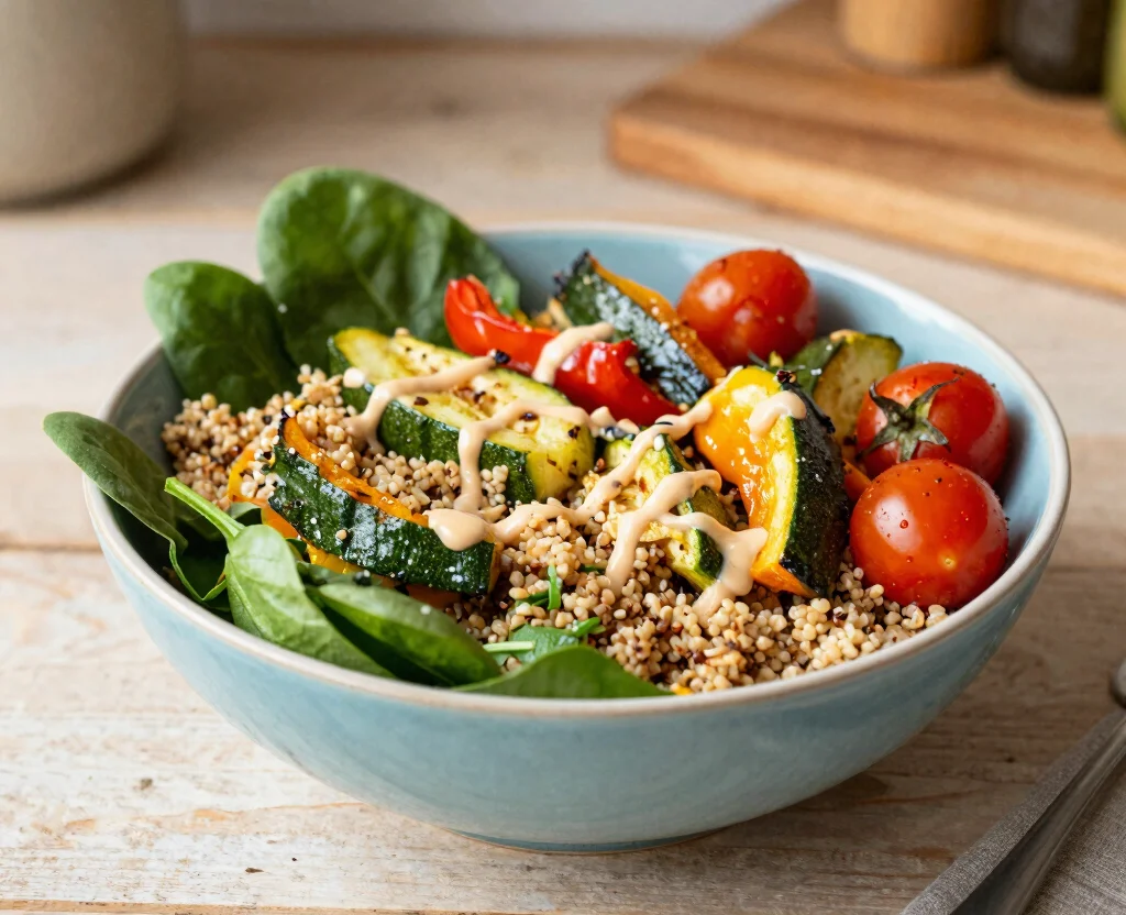 19 No Onion No Garlic Recipes Vegetarian – FODMAP-Friendly - 6. Roasted Vegetable Quinoa Bowl 1