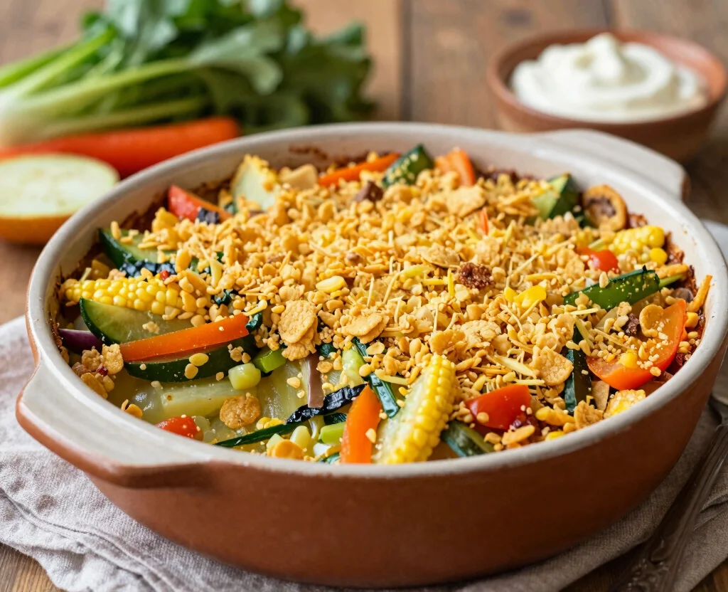 19 Vegetarian Casserole Recipes for Dinner – Comfort Food - 17. Crunchy Vegetable Bake 1