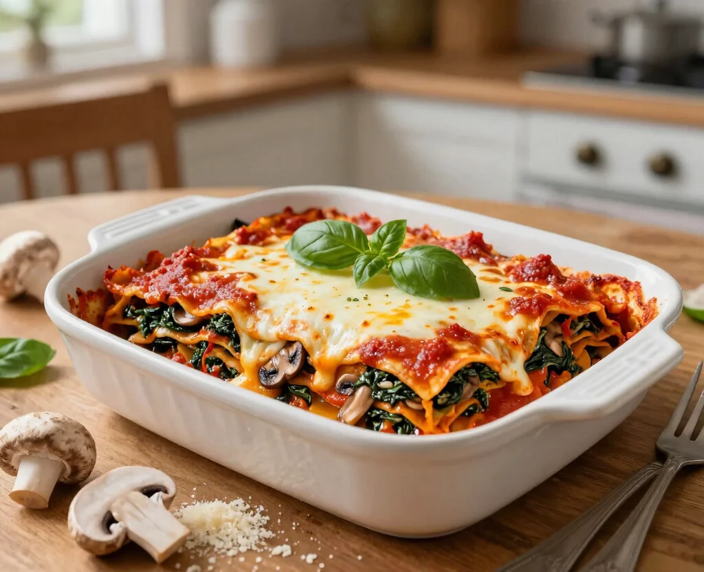 19 Vegetarian Casserole Recipes for Dinner – Comfort Food - 5. Mushroom and Spinach Lasagna 1
