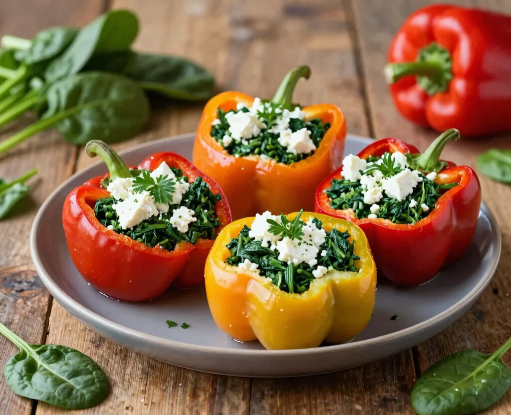 19 Vegetarian Keto Recipes – Low Carb & High Protein - 4. Spinach and Feta Stuffed Peppers 1
