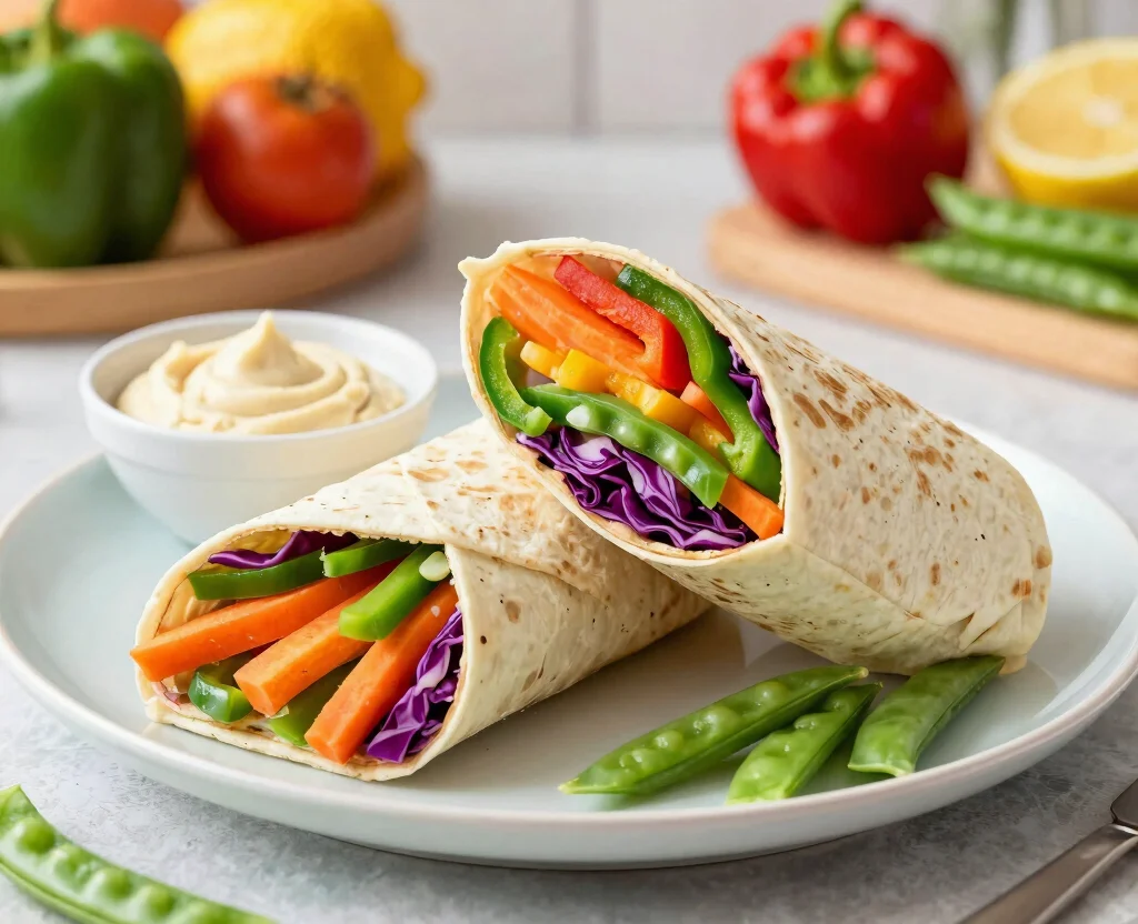 19 Vegetarian Lunch Ideas for Work – Easy & Portable - 12. Rainbow Veggie Wrap 1