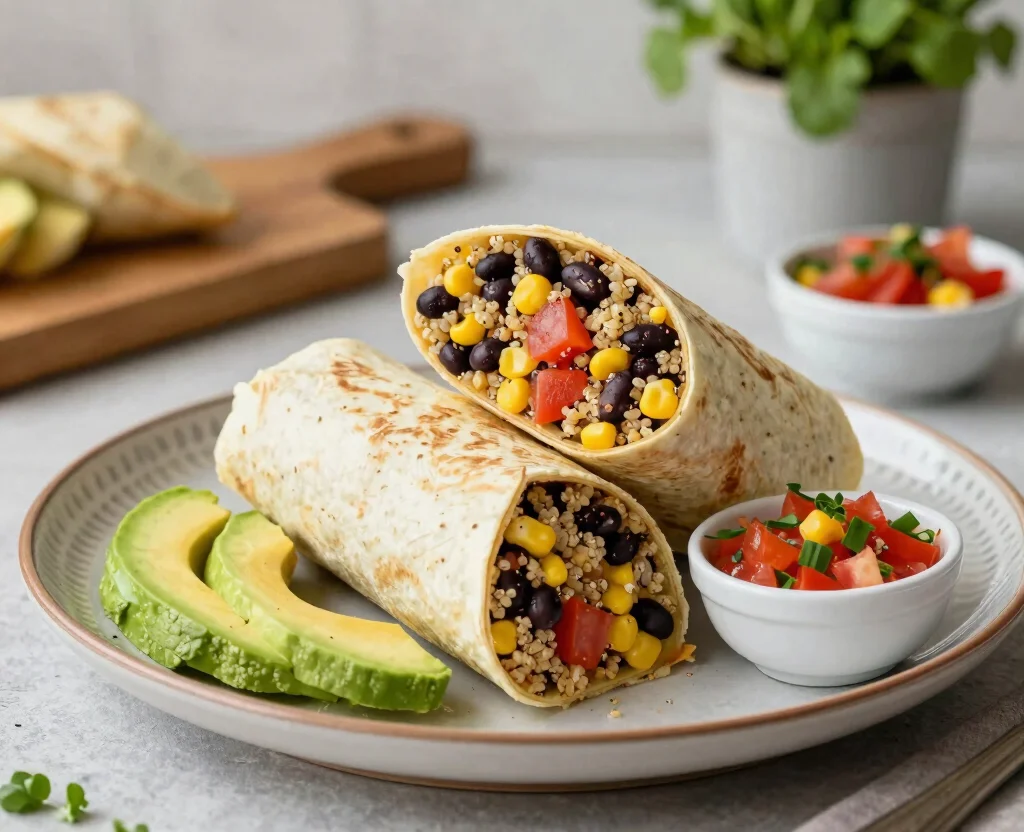 19 Vegetarian Lunch Ideas for Work – Easy & Portable - 2. Quinoa & Black Bean Burrito 1