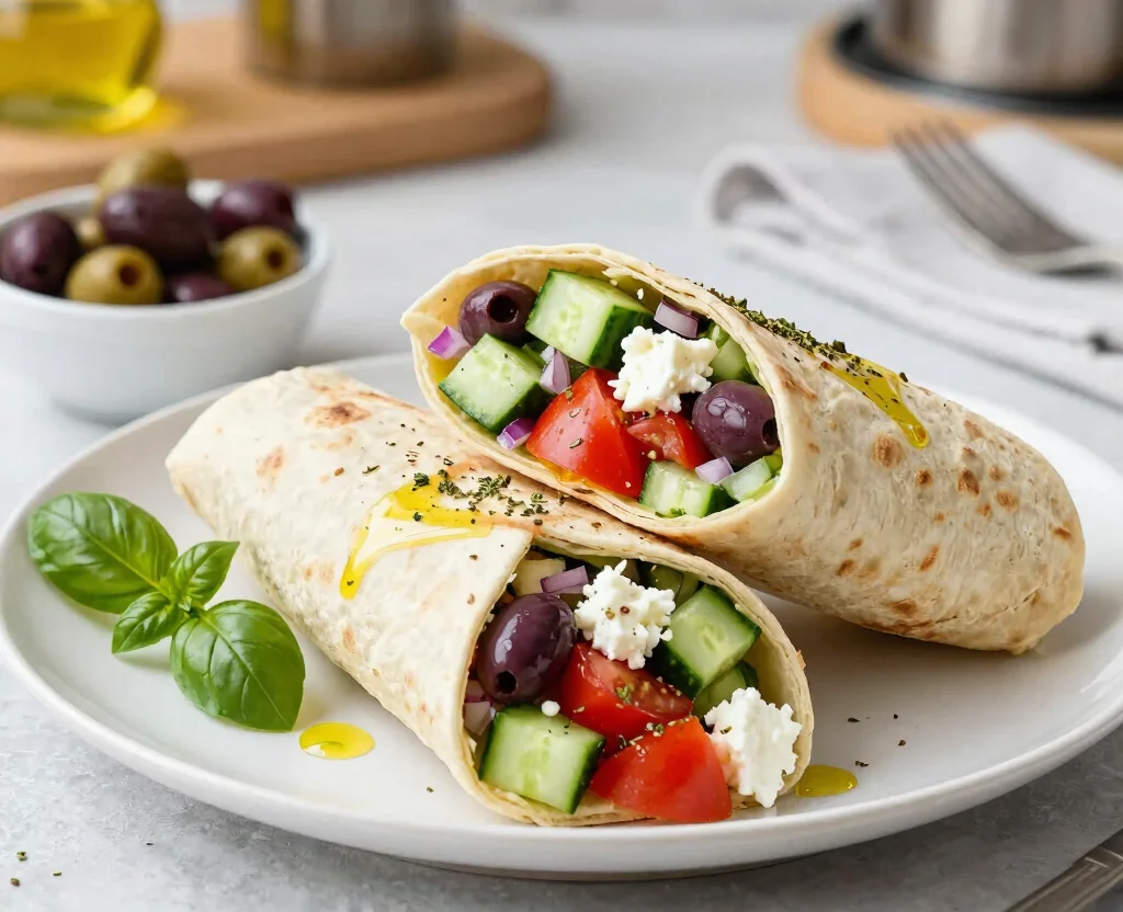 19 Vegetarian Lunch Ideas for Work – Easy & Portable - 3. Greek Salad Wrap 1